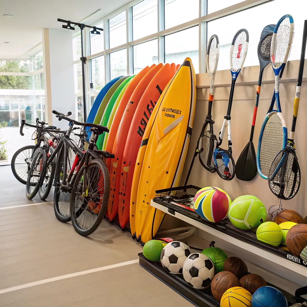 A variety of sports equipment available for rent